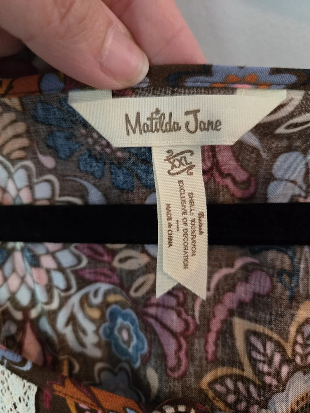 Matilda Jane Floral Lace Trim Tunic Dress Brown Multi Color Boho Whimsical XXL - Picture 6 of 6